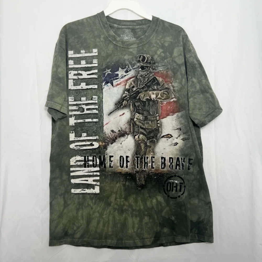 Men's The‎ MountainLand Of The Free Home Of The Brave Tie-Dye T-Shirt Green L